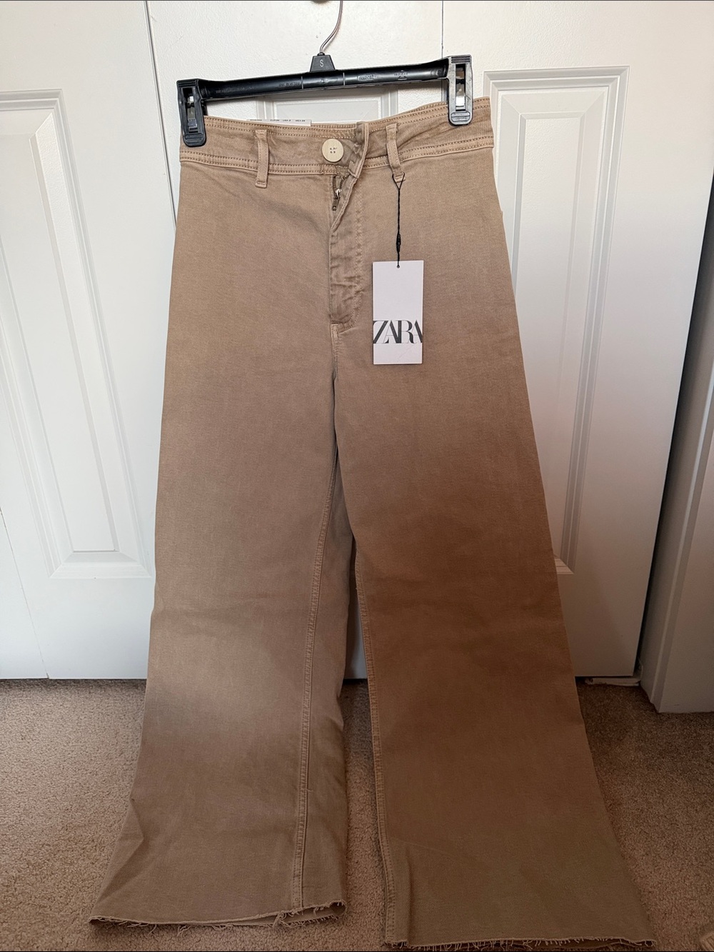NWT ZARA High-Waist Wide-Leg Jeans in Tan